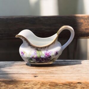 Antique violet hand painted flowers porcelain creamer bone China